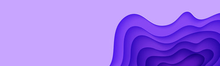Abstract background in paper cut style. 3d violet and purple colors waves with smooth shadow. Vector...