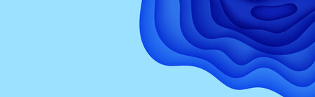 Abstract background in paper cut style. 3d wallpaper with cut out deep waves modern cover. Blue...