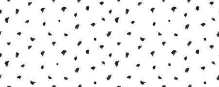 Dash pattern on white background. Wrapping paper with small black dots painted with a brush. Seamless simple minimal ornament. Abstract geometric grunge vector texture painted by inkのイラスト素材