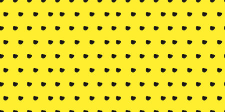 Seamless polka dot pattern: Vector illustration with small black freeform dots on a cheerful yellow backdrop. Creative texture of chaotic round and triangular shapes. Cute dotted wrapping paper sampleのイラスト素材
