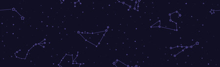Tarot seamless pattern with blue constellations and stars on a dark background. Mystical esoteric...