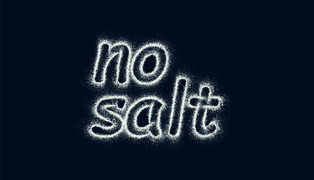 Short phrase no salt consists of particles ground from salt crystals. White dust grain texture isolated on dark background. Crushed granules of sand. Vector illustration of spilled powder.のイラスト素材