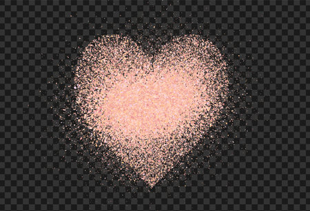 Pink salt or sugar powder, flying dust particles. Crystal of himalayan salt dust grain texture in the shape of heart. Crushed granules of sand or himalaya salt. Vector illustration of spilled powder.のイラスト素材
