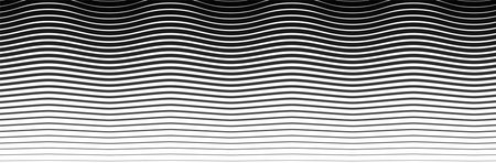 Black wavy lines that go from thin to thick. Striped waves drawn in ink. Abstract geometric background with monochrome water surface texture. Vector illustration of diagonal curved linesのイラスト素材