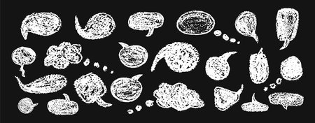 Set of fun speech bubbles for chat. Comic frame templates for dialogues. Collection of children speech balloons handwriting with wax pen. White frames in school doodle style. Vector illustrationのイラスト素材