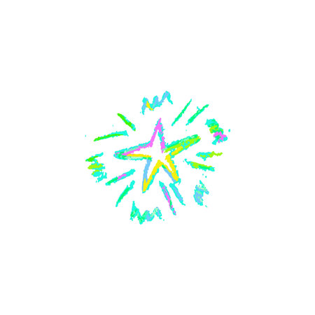 Rainbow color chalk star with a grunge crayon texture. Scribble-style sketch in childrens drawing look. Shiny abstract grunge shape. Cute element for kindergarten Xmas designs. Vector illustration.のイラスト素材