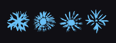 Vector Christmas blue snowflake graffiti scribble figure with happy Xmas season vibes. A simple...