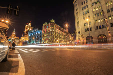 Shanghai Lujiazui Finance and Trade Zone of the modern city night backgroundのeditorial素材