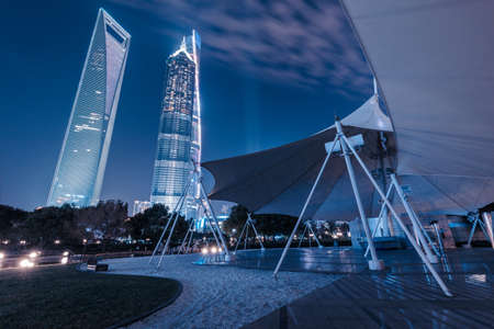 Night view of the Shanghai Lujiazuiの写真素材