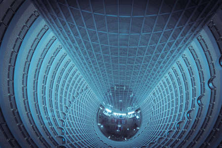 facade of modern office building, blue toned images.のeditorial素材