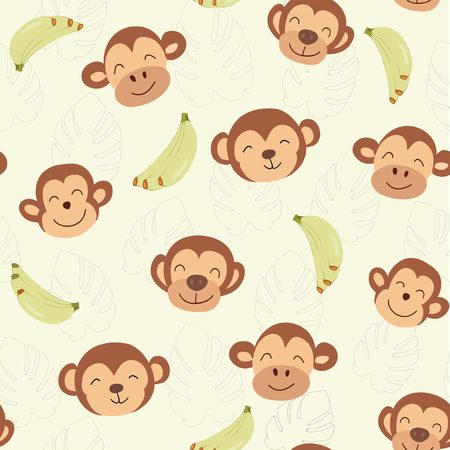 childish jungle texture with monkeys and jungle elements. seamless pattern vector illustrationのイラスト素材
