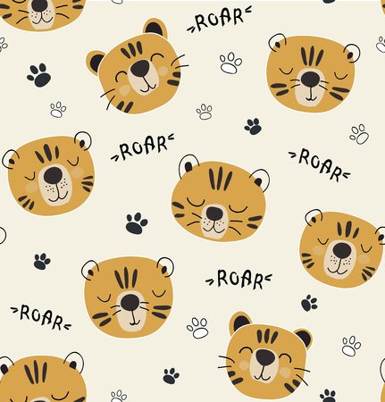 funny tigers seamlesss pattern, childish illustration for fabric,kids nursery,clothesのイラスト素材