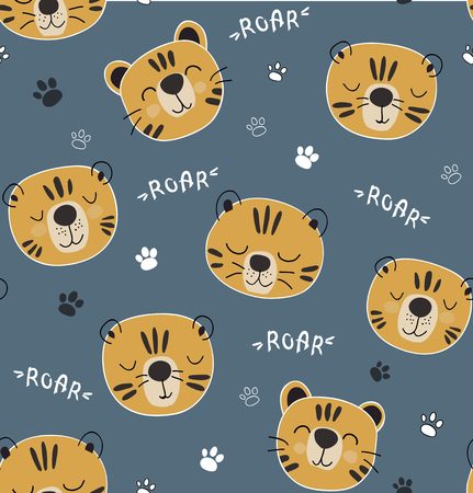 funny tigers seamlesss pattern, childish illustration for fabric,kids nursery,clothesのイラスト素材