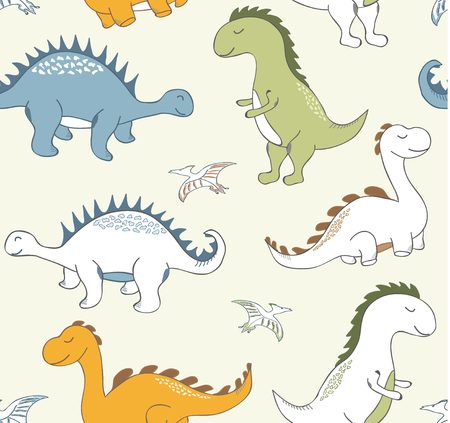 childish dinosaur seamless pattern for fashion clothes, fabric, t shirts. vector illustrationのイラスト素材
