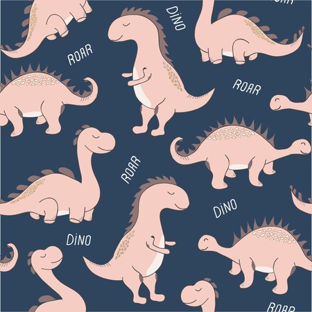 childish dinosaur seamless pattern for fashion clothes, fabric, t shirts. hand drawn vectorのイラスト素材