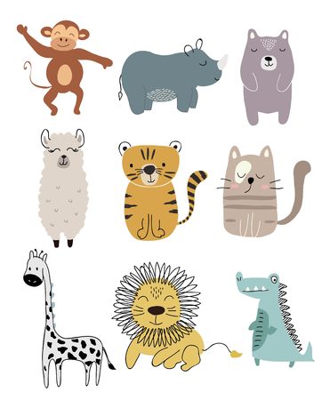 cute animals set. childish vector illustration scandinavian stylr design concept for card,kids clothes,baby showerのイラスト素材