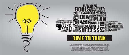 Brainstorming bulb word cloud. Creative background. Time to think.のイラスト素材