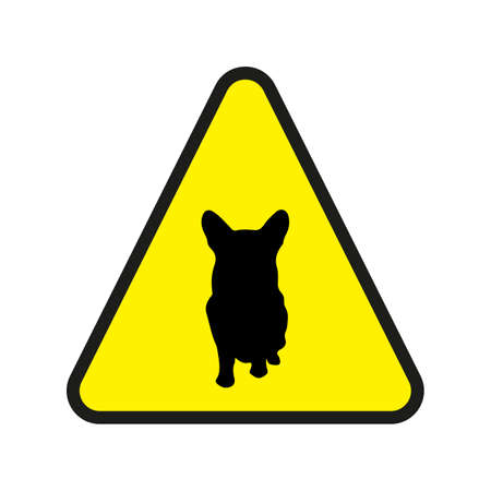 Beware of dog sign. Vector yellow triangle security silhouette of the dog icon.のイラスト素材