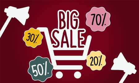 Big Sale. Special offer price sign. Advertising Discounts symbol. Big sale discount banner or poster. Template for big sale, special offer. Vector illustration on red background.のイラスト素材