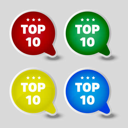 Top 10 sign set. Button Design in Flat Style on white background. Vector illustration.のイラスト素材