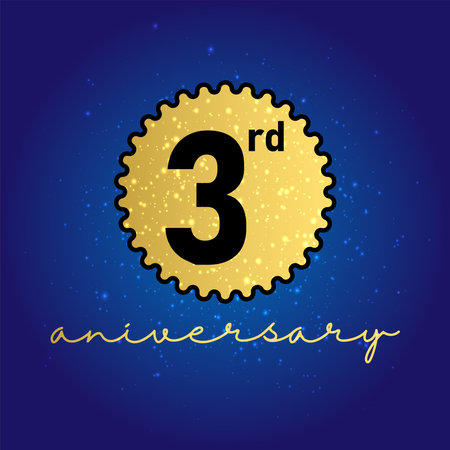 Golden badge 3 years anniversary logo. 3rd anniversary, aniversary, years anniversary celebration logotype.の写真素材