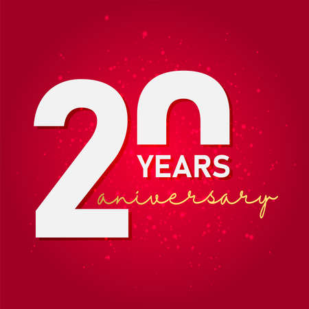 20 Years Anniversary celebration logo, flat design isolated on red background, vector elements for banner, invitation card and birthday party.の写真素材