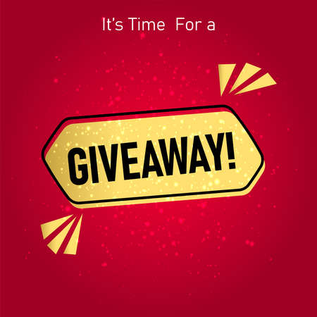 Giveaway poster, card for Valentines Day. Vector hand drawn illustration with red speech bubble and red little hearts. Great for social mediaの写真素材