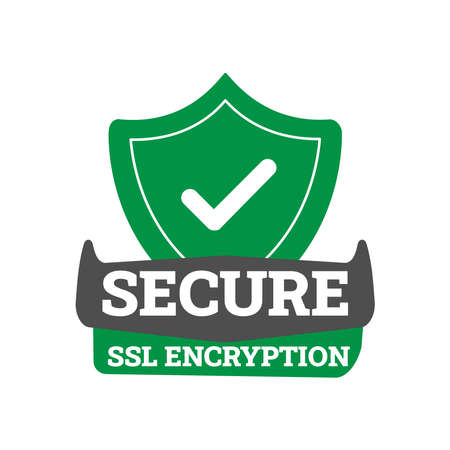 Secure connection icon vector illustration isolated on white background, flat style secured ssl shield symbols, protected safe data encryption technology, https certificate privacy signのイラスト素材