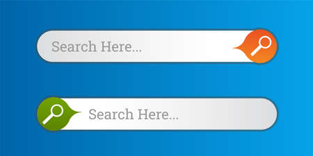 Search bar field. Vector interface element with search button. Flat vector illustration on blue background. eps 10のイラスト素材