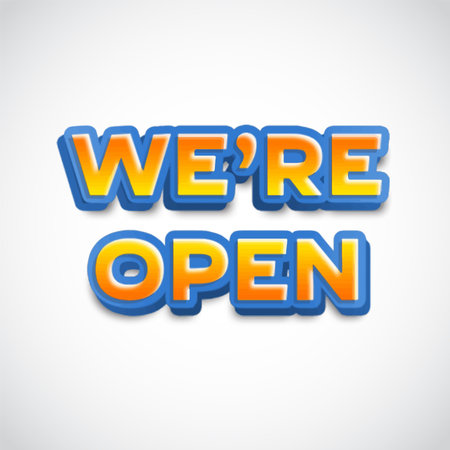 Open sign on the front door - welcome back We are working again. Keep social distance.のイラスト素材