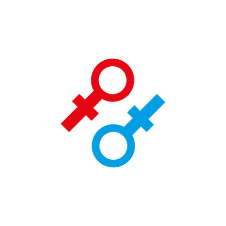 Red and blue female and male signs on white background.のイラスト素材