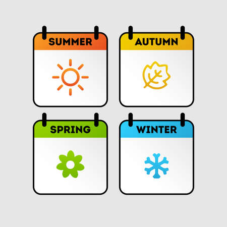 Seasons calendar color icons set. Spring, summer, autumn, wintertime. four seasons Isolated vector illustrationsのイラスト素材