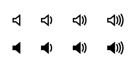 internet, up, set of different signs, microphone, announcement, vector, design, flat, media, isolated, megaphone, symbol, turn off the sound, illustration, loud, graphic, audio, noise, web, button, waのイラスト素材