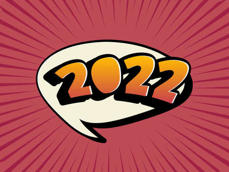 2022 comic speech bubble New Year vector set icon isolated on red background. pop art style. Holiday illustrations.のイラスト素材