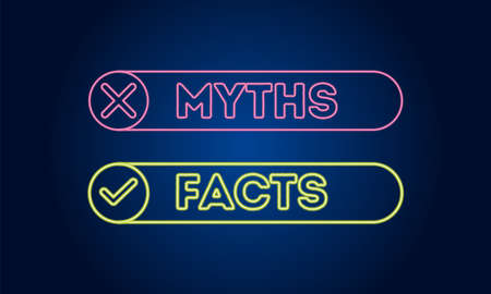 Myths Facts Neon Text Vector. Myths Facts neon sign, design templateのイラスト素材