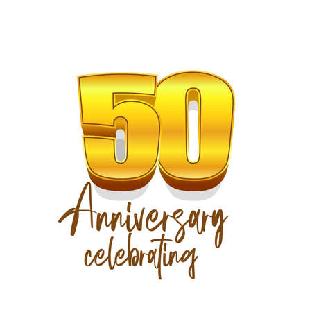 Anniversary 50. gold 3d numbers. Poster template for Celebrating 50th anniversary event party. vector illustrationのイラスト素材