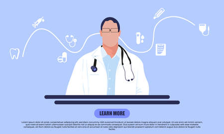 Illustration of doctor with stethoscope. Doctor with Medical Consultation Concept, Medical Support.のイラスト素材