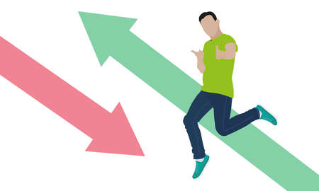 Opposite growth and decliine charts with businessman.のイラスト素材