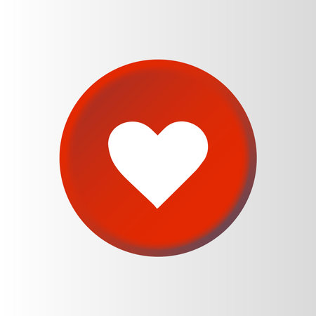 Vector glossy red round heart button on crumpled paper. Image contains transparency in lights and...
