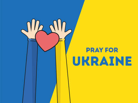 Pray for ukrain Hands hold heart with flag ukrain vector designのイラスト素材