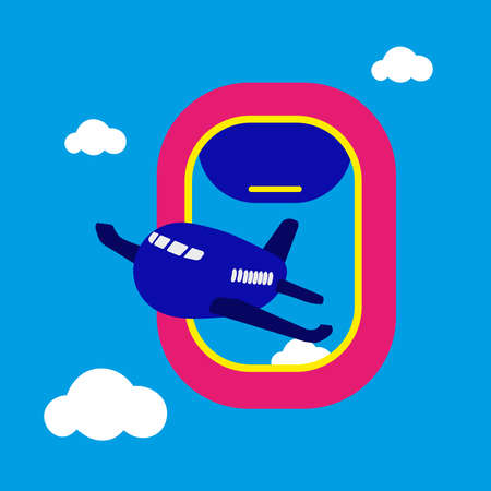 The airplane with a view from the window of the airplane. travel backgroundのイラスト素材