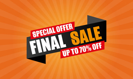 Special offer final sale banner, up to 70% off. vector illustration. Final sale yellow banner with...