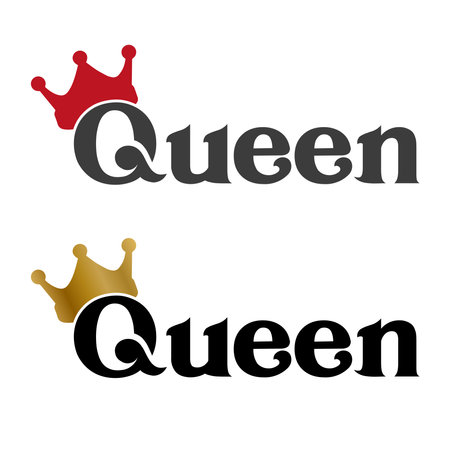Queen word with crown. Calligraphy fun queen design to print on tee, shirt, hoody, poster banner sticker, card. Hand lettering queen text vector illustrationのイラスト素材