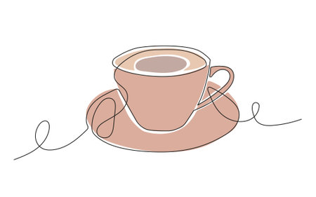 Continuous one line drawing of a cup of coffee. Vector illustrationのイラスト素材
