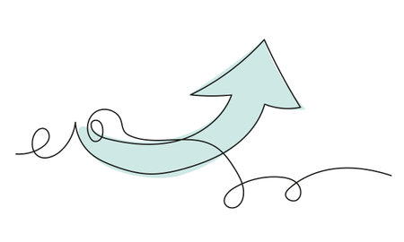 Continuous one simple single abstract line drawing of arrow icon on white background. Linear stylized.のイラスト素材