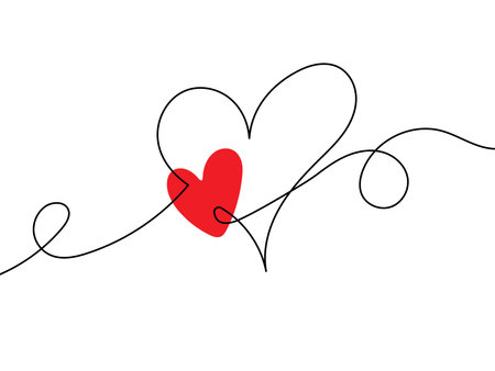 heart Abstract love symbol. Continuous line art drawing vector illustration, Heart hand drawn. Single contour heart for love design. continuous line drawing of heart and color shape love sign.のイラスト素材