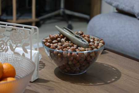 Nutcracker and hazelnuts with shell