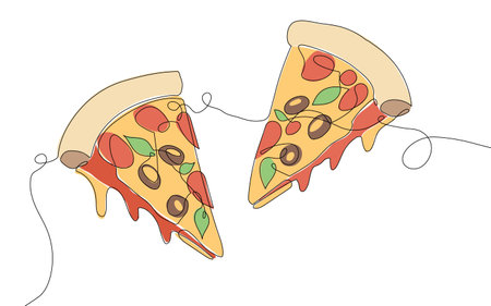 Delicious Pizza Slices in Elegant Line Art Styleのイラスト素材