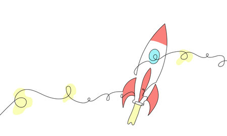 Rocket Line Drawing with Colorful Accentsのイラスト素材