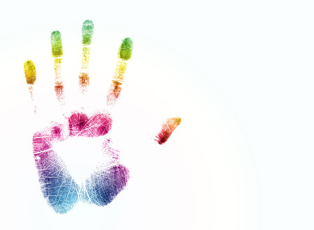 colorful hand print over whiteの写真素材